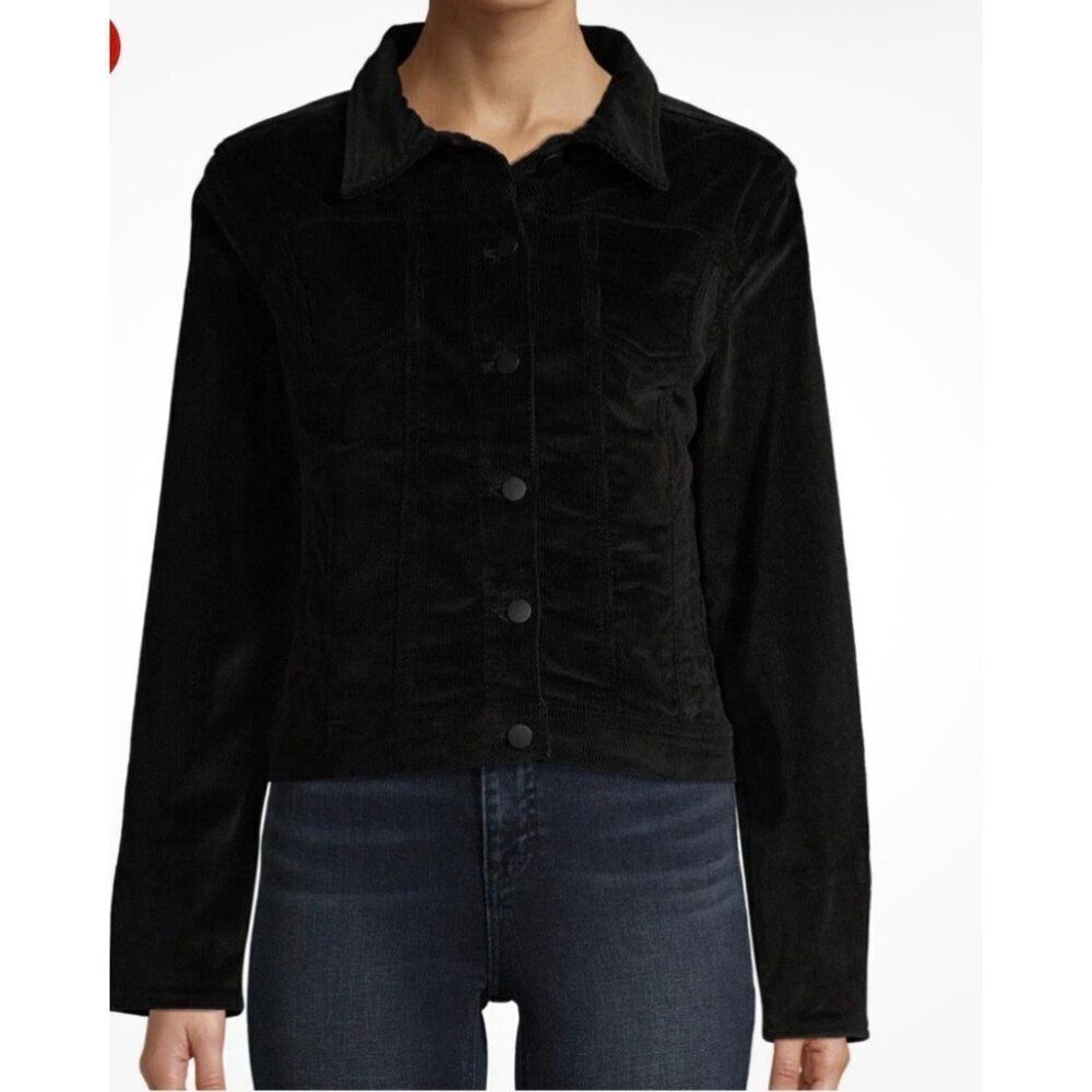 Time And Tru Women’s Black Long Sleeve Stretch Corduroy Trucker Jacket Size M